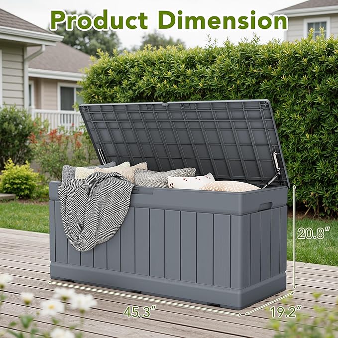 Deck Box, Grey Resin Storage Bench with Lockable Lid and Rattan Pattern