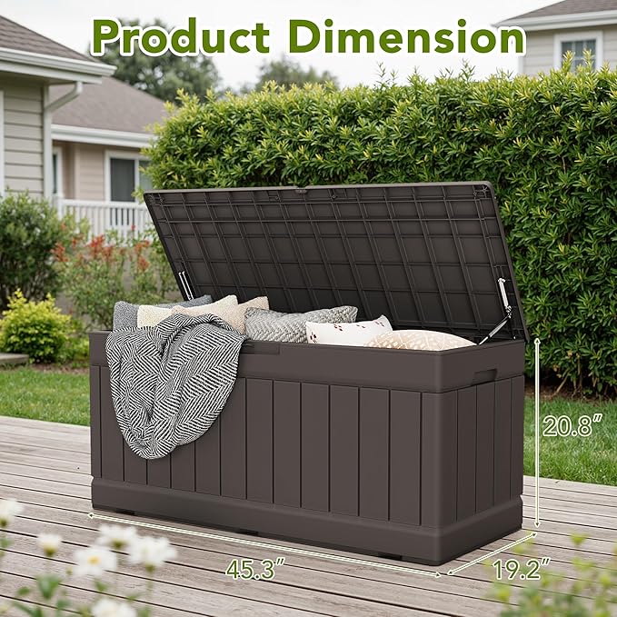 Deck Box Brown Resin Outdoor Storage Bench with Lockable Lid