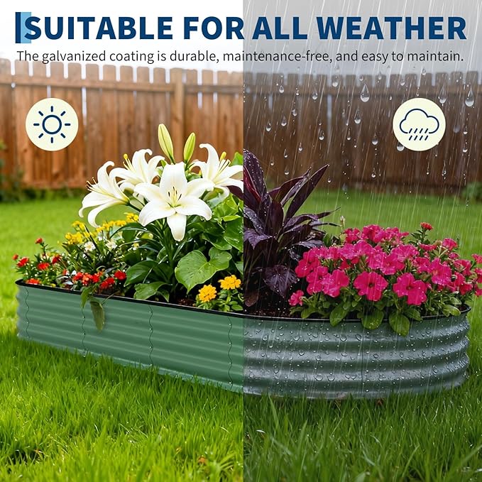Garvee 4 Pack Galvanized Raised Garden Bed, 8x4x1.5 ft Metal Planter Box for Flowers Vegetables, Rust-Resistant Raised Garden Beds for Gardening, Easy Assembly Outdoor Garden Box & Planters, Green