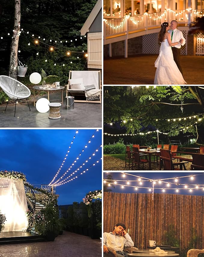 String Lights, 300ft Outdoor Patio Lights with 152 Bulbs, Black