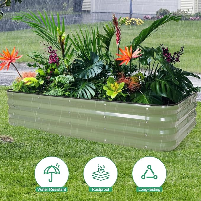 1MORE Raised Garden Bed -5X3X1 Galvanized Planter Box for Outdoor Gardening,4 in 1 Modular Raised Bed Kit with Protective Tape, Gloves for Herb,Ideal for Vegetables and Plants.Green-2Pcak