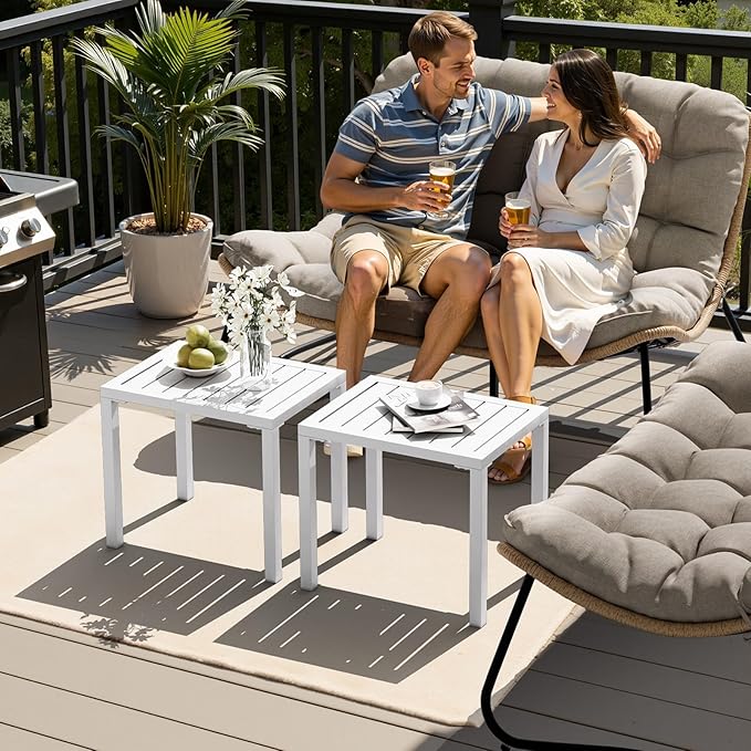 Crestlive Products Aluminum Outdoor Side Table,White Rectangular End Table,Easy Assembly Small Coffee Bistro Table for Patio Pool Balcony