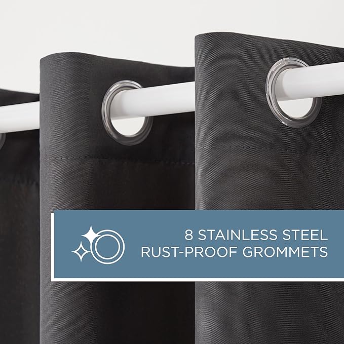 TOWN & COUNTRY BASICS Cabana Solid Heavyweight Indoor Outdoor Curtains, Light Filtering Opacity with Grommet Top, Water Repellent, 2-Pack Set, 54"x84", Charcoal