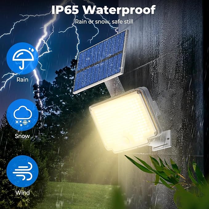Peasur 1 Pack Solar Motion Lights Outdoor, 318 LED Solar Security Light with 3 Modes, IP65 Waterproof Powered Flood Lights for Outside Garden Backyard,Warm (White Frame)