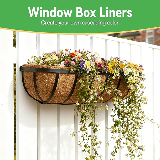 ZeeDix 30 Inch Trough Coconut Liners for Planters - 100% Natural Coconut Coir Fiber Planter Liners Replacement for Window Boxes, Wall Baskets, Deck Flower Boxes, Garden Railing Fence Troughs (4Pack)