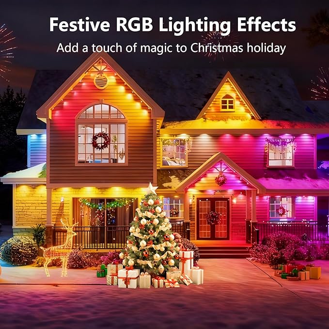 100FT Permanent Outdoor Lights, RGB LED Eaves Lights with IP67 Waterproof, Smart App Remote Control, Music Sync, for Christmas, Holiday Decorations