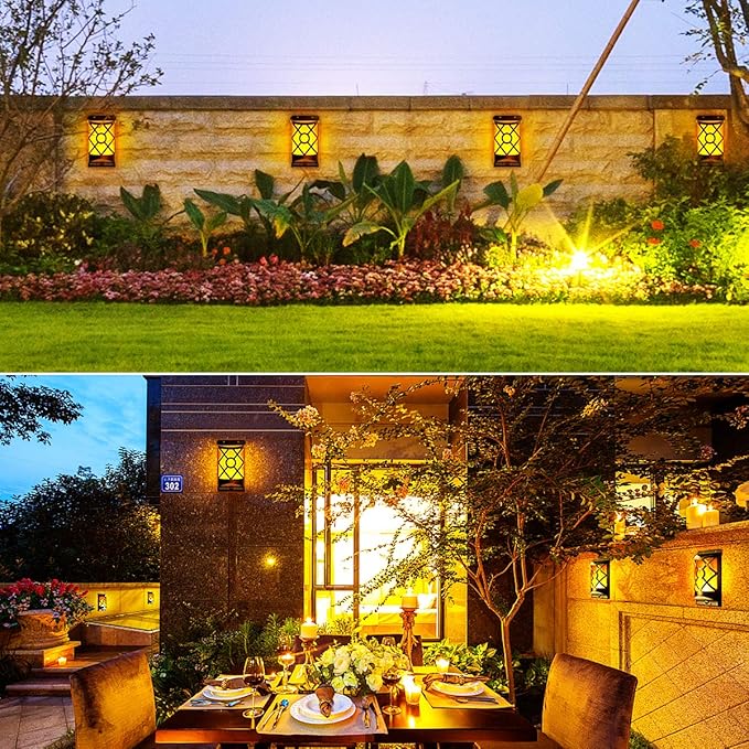 Wall Lights, Black Solar Flame Lantern with Dancing LED Flames