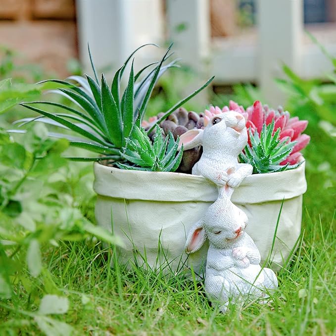 Rabbit Flower Pot Succulent Planter Garden Pots, Easter Decorative Flower Pot,Animal Shaped Cartoon Planter Pots,Art Decorations(with Drainage Hole)