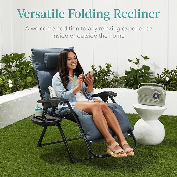 Recliner Chair, Extra-Wide Folding Zero Gravity Patio Lounger, Purple