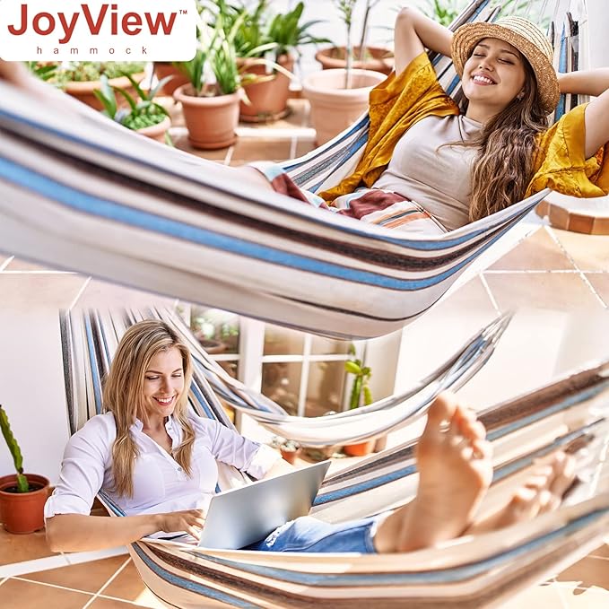 JoyView Brazilian Hammock for Single Person Portable Hammock with Hanging Ropes & Carry Bag Large 78.8x39.4” for Patio 300LBS Capacity Perfect for Outdoor/Indoor - Red Stripes