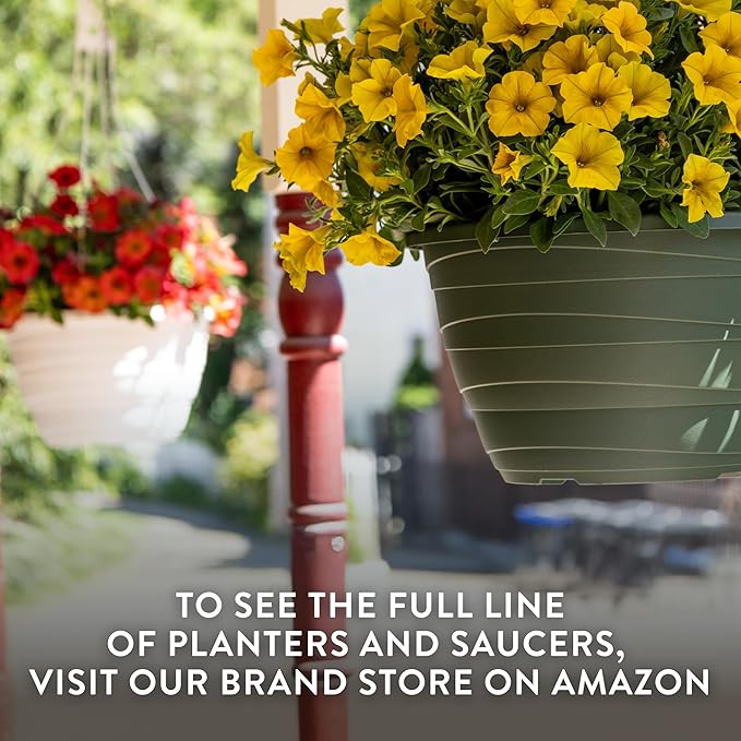 The HC Companies 13 Inch Wrapt Hanging Planters, Lightweight UV-Resistant Plastic Hanging Planters for Indoor & Outdoor Plants, 2-Pack Hanging Flower Pots for Garden, Patio & Home Decor, Green