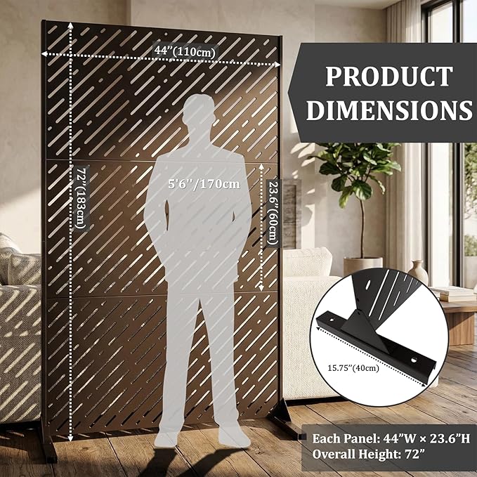Metal Privacy Screen Outdoor 72x44in (6FT) โ Rustproof Steel Decorative Fence Panel, Weatherproof Garden Divider for Patio, Backyard & Balcony, Metal Panels for AC Unit or Trash Bin Enclosure