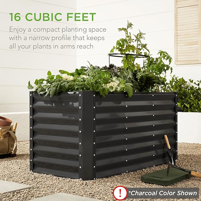 Best Choice Products 4x2x2ft Outdoor Metal Raised Garden Bed, Deep Root Box Planter for Vegetables, Flowers, Herbs, 119 Gallon Capacity, 100% Non Toxic Materials - Moonlight Gray