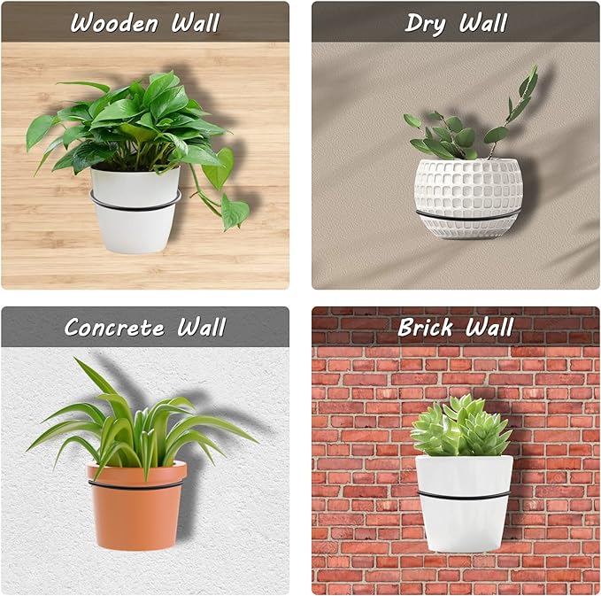 2 Pack 6 inch Flower Pot Holder Ring, Flower Pot Holder Ring Wall Mounted Set Wall Mounted Metal Planter Hanger Matte Black Hanging Plant Holder