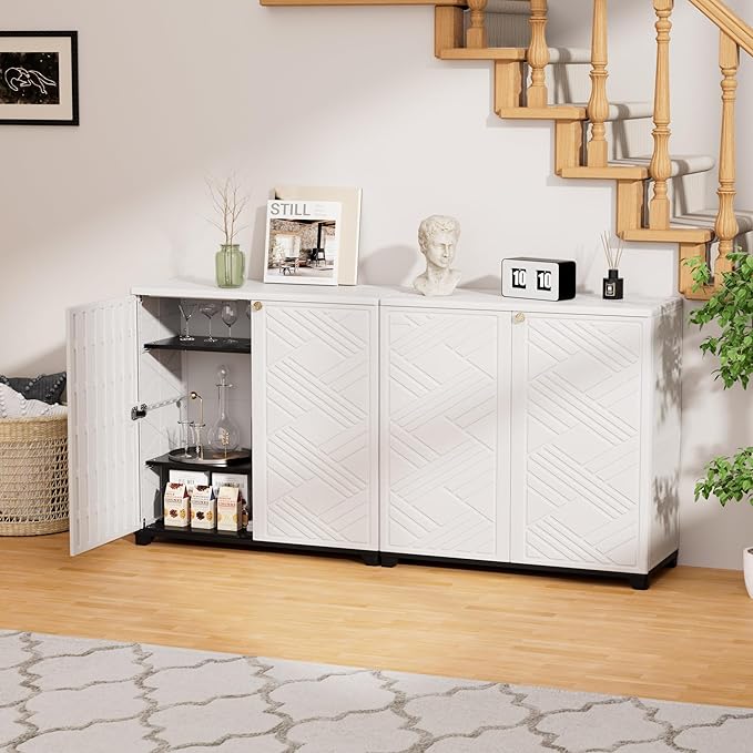 ADDOK Indoor Outdoor Plastic Storage Cabinet 34"x15"x34", Outdoor Storage Shed for Living Room, Hallway, Balcony, Garage, Garden, Backyard-White(W/O Shelf)