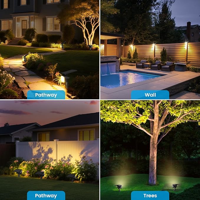VOLISUN Solar Spotlight Outdoor, IP67 Waterproof Solar Landscape Spot Lights,Uplights for Yard Garden Pathway - 6 Pack Warm White 27 LED 3 Lighting Modes