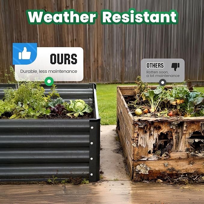 Quictent Galvanized Raised Garden Bed 4x3x1 Ft Metal Planter Box for Vegetables Bottomless for Backyard Dark Grey 2PCS