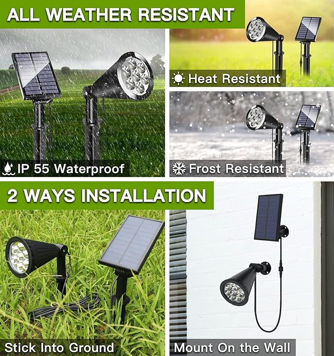 MEIHONG Solar Spot Light Outdoor, Waterproof LED Landscape Lights Dusk to Dawn, 2-in-1 Solar Spotlight Solar Powered Accent Lights for Garden Porch Walkway Patio (1 Pack)