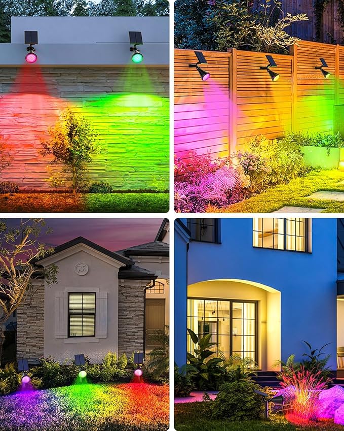 Solar Spot Lights Outdoor Color Changing, 7 Modes/14 LED Outdoor Solar Lights for Yard, Waterproof RGB Multicolor Solar Landscape Spotlights Auto On/Off for Flood, Yard, Tree, Pathway, 10 Pack