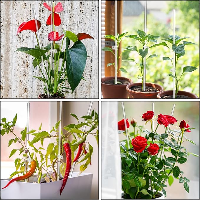 Plant Stakes,Plant Sticks 20PCS Acrylic Clear Plant Support Stakes,18 Inches Garden Single Stem Orchid Stakes for Indoor and Outdoor Plants,Orchid,Potted Plants,Tomatoes,Flowers(with 20PCS Clips)