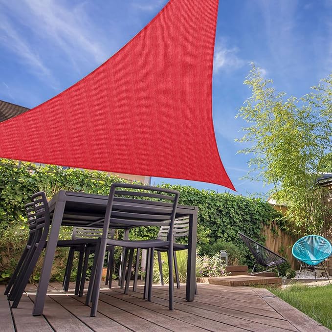 E&K Sunrise 18' x 18' x 18' Sun Shade Sail Triangle Canopy Shade Cover UV Block for Patio Backyard Garden Outdoor (Red)
