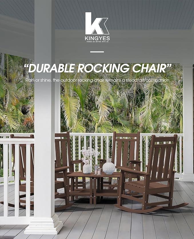 Rocking Chair, Coffee Oversized Patio Chair, 350 lb Capacity, HDPE