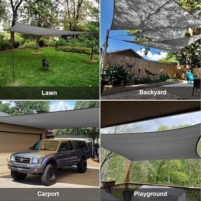 SUNLAX Sun Shade Sail 8' x 10' Dark Grey Rectangle Canopy Sail Shade Cover UV Block Permeable Sunshade Outdoor for Patio Backyard (We Make Custom Size)