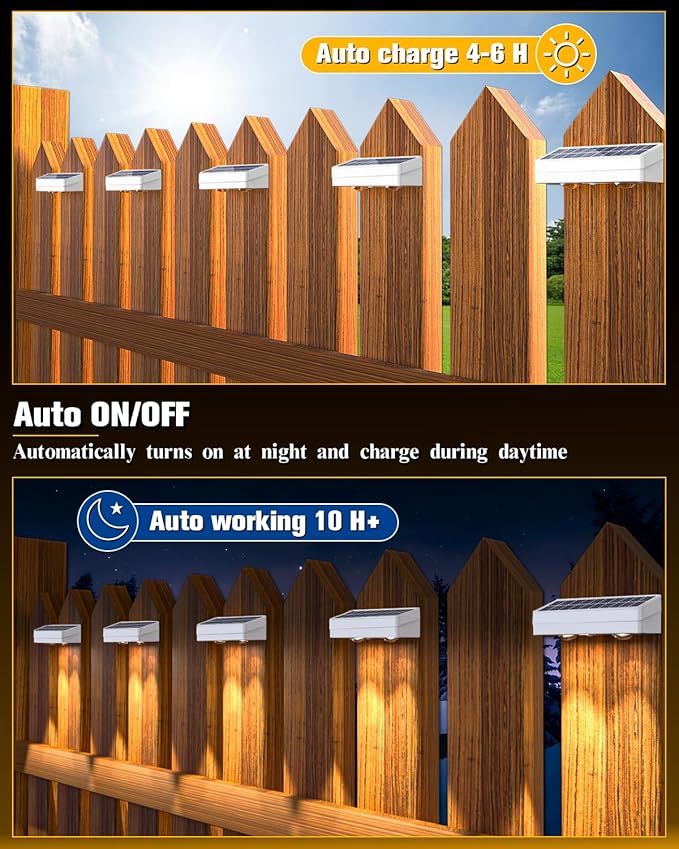 Solar Fence Lights 12 Pack, 50 Lumens Outdoor Fence Solar Lights with 12 Modes RGB Color Glow LED Solar Lights Outdoor Waterproof for Patio, Backyard, Deck, Fence, Railing.(White Shell)