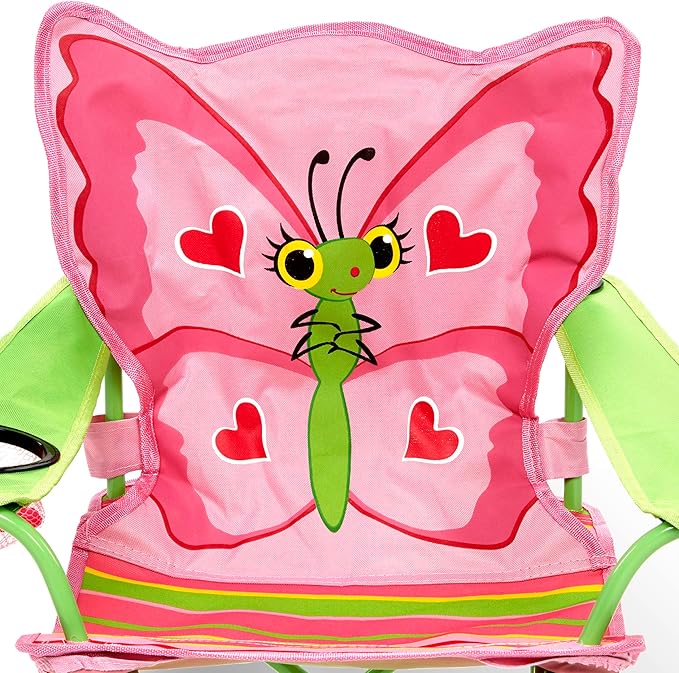 Kids Folding Chair with Butterfly Back, Cup Holder and Storage Bag