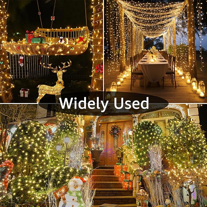 String Lights, 196 FT, 600 LEDs, Warm White, IP44 Waterproof