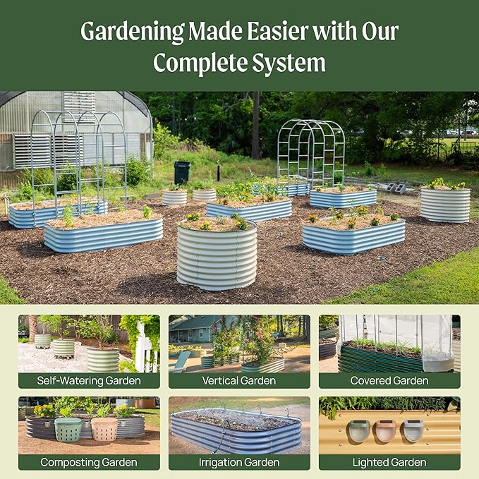 32" Extra Tall Raised Garden Bed Kits, 2 x 8 x 2.7ft Raised Planter Box Outdoor, 3.5 x 6.5 x 2.7ft Deep Root 9 in 1 Modular Metal Raised Beds for Gardening Vegetables Flowers Fruits - British Green
