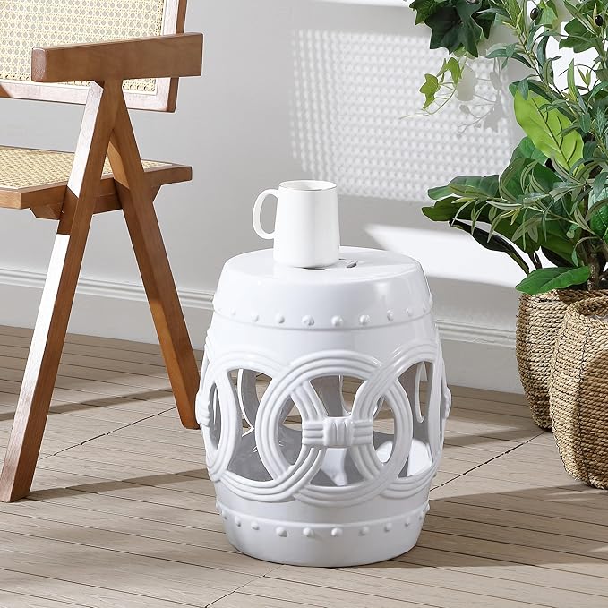 Decorative Garden Stool, 16-Inch Ceramic Plant Stand in White