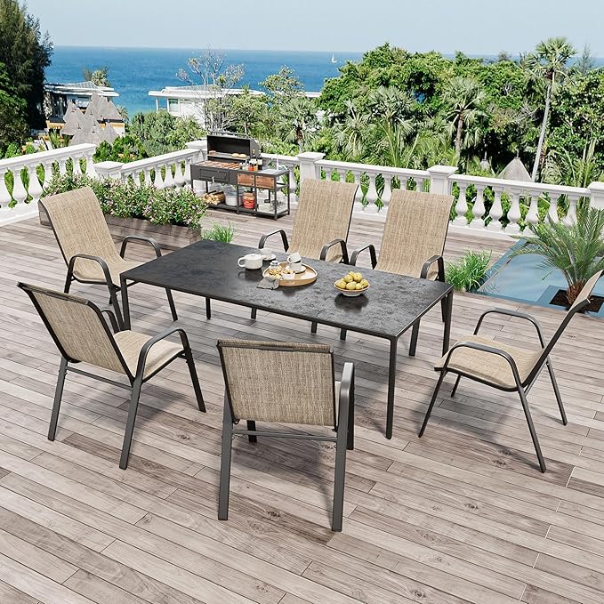 Patio Dining Chairs Set of 4 in Brown with Stackable Steel Frame