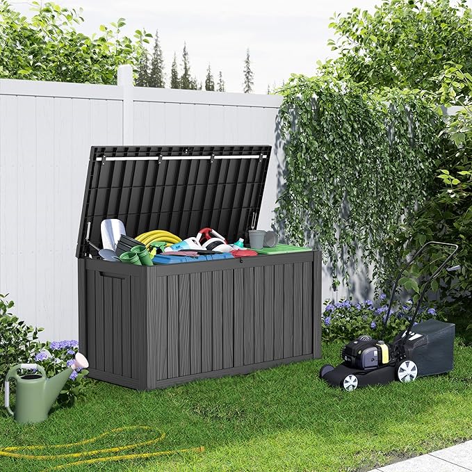 Deck Box, 150 Gallon Black Resin Outdoor Storage with Handles