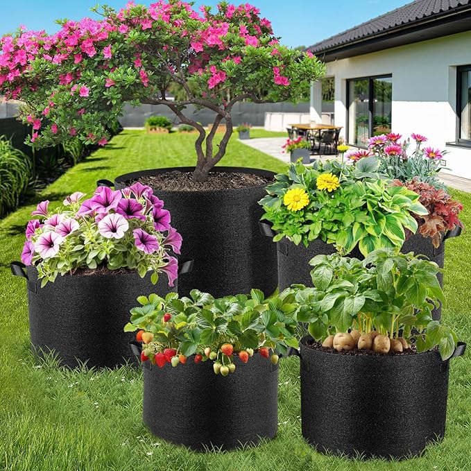 5 Pack 5 Gallon Grow Bags, Thickened Nonwoven Fabric Planter Pots with Handles, Heavy Duty 300G Garden Pots for Tomato, Potato and Vegetable