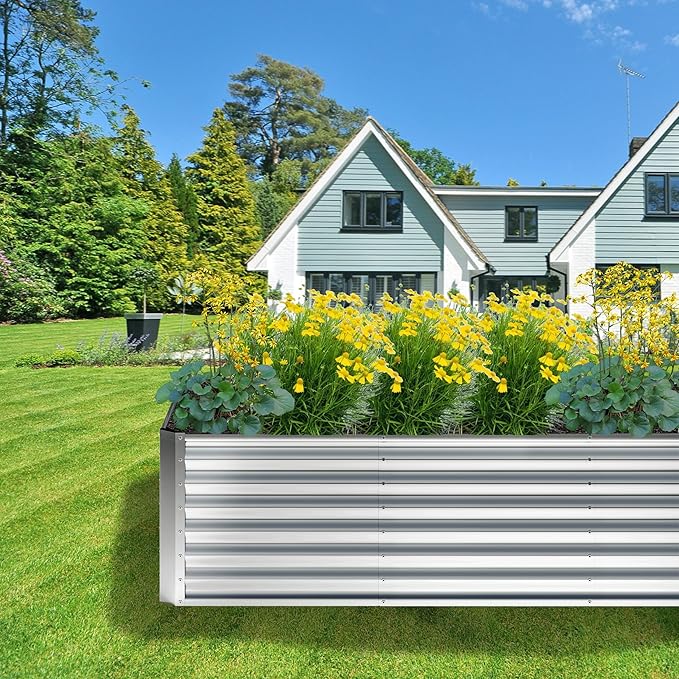 8x2x2FT Galvanized Raised Garden Bed,Planter Raised Beds-Metal Garden Box,Large Plant for Outdoor Planting, Vegetables Bed,Flower,herb-Silver