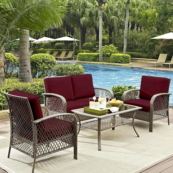 Cushion Covers, 12-Pack Stretch Fit Outdoor Cushion Covers in Claret