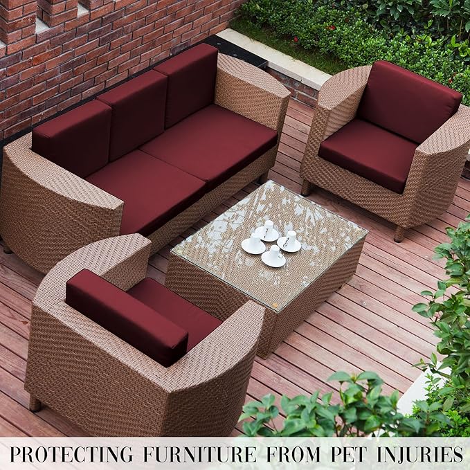 Cushion Covers, 8-Piece Stretch Patio Slipcover Set in Wine Red