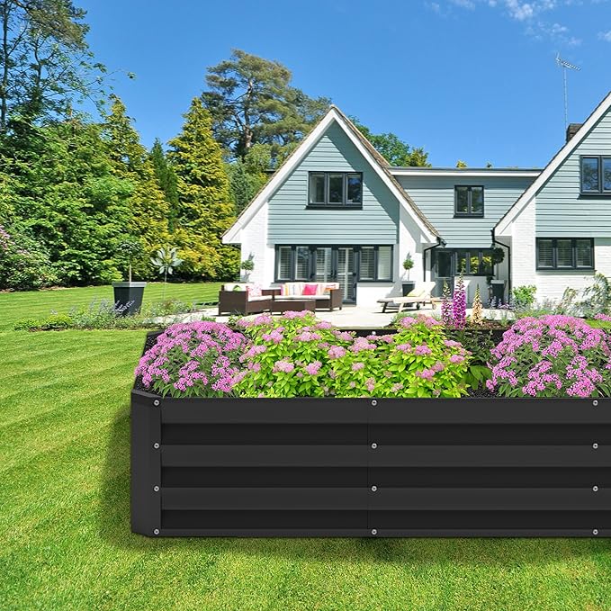 2PCS 4x2x1FT Galvanized Raised Garden Bed,Planter Raised Beds-Metal Garden Box,Large Plant for Outdoor Planting, Vegetables Bed,Flower,herb-Black