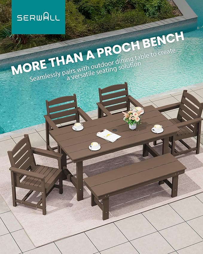 SERWALL 2-Person Outdoor Bench Backless, HDPE Outdoor Benches Weatherproof, 700 Lbs Weight Capacity, Poly Lumber Patio Furniture for Garden, Porch and Park, Coffee, 2 Pack