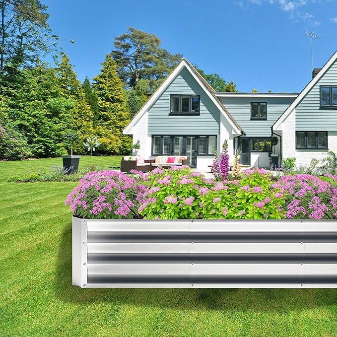 2PCS 4x2x1FT Galvanized Raised Garden Bed,Planter Raised Beds-Metal Garden Box,Large Plant for Outdoor Planting, Vegetables Bed,Flower,herb-Silver
