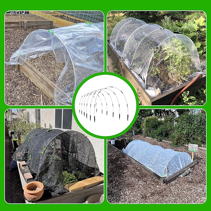 Garden Hoops for Raised Beds- Rust Free Fiberglass Frame Plant Hoops with Support Bases -Greenhouse Hoops Grow Tunnel , 72pcs,Vanilla