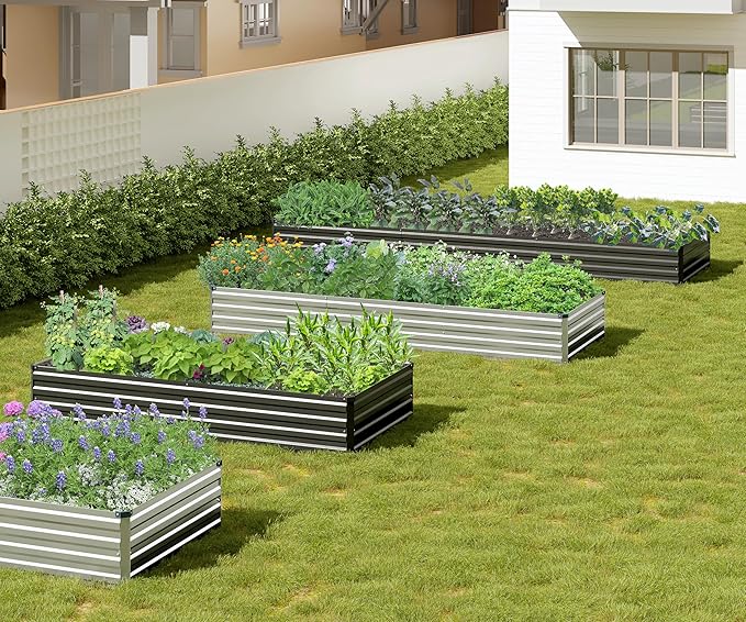 2PCS 8x4x1ft Galvanized Raised Garden Bed Kit, Galvanized Planter Raised Garden Boxes Outdoor, Large Metal Raised Garden Beds for Vegetables,Silver