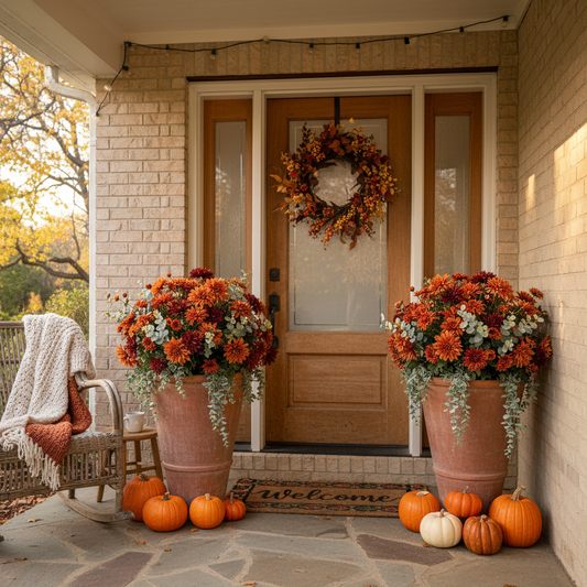 Faux Fall Flowers for Outdoor Porch Decor Sizing Decoded: How to Pick the Right Style for Container Planters, Hanging Baskets, and Front Door Arrangements