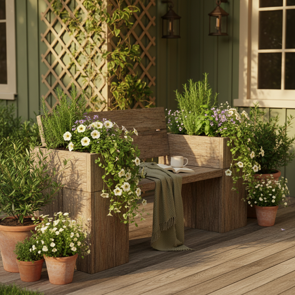 Bare Patio Corners Now, Wasted Square Footage Later — Prevented by an Outdoor Bench with Raised Garden Bed Combo