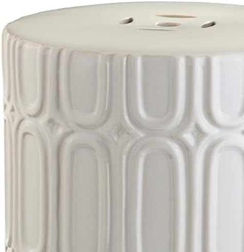 Decorative Garden Stool, 16-Inch Cream Glazed Ceramic Accent Seat