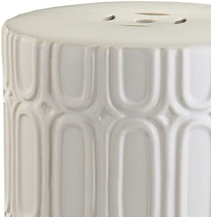 Decorative Garden Stool, 16-Inch Cream Glazed Ceramic Accent Seat