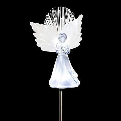 Alpine Corporation 37”H Outdoor Solar Angel Garden Stakes with Fiber Optic Wings and LED Lights (Set of 2)