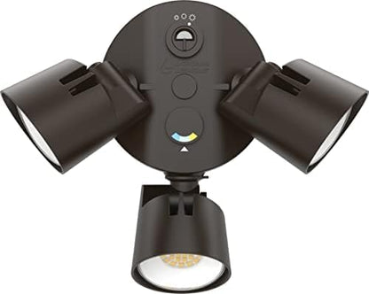 Lithonia Lighting HomeGuard 3-Light LED Outdoor Flood Lights, Outdoor LED Lights, Dusk to Dawn Sensor, Adjustable Lumens, Selectable Color, Round Heads, Dark Bronze (HGX LED 3RH ALO SWW2 120 PE DDB)