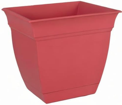 The HC Companies Eclipse Square Plastic Planter w/Attached Saucer - Outdoor & Indoor Plant Pot with Drainage Holes - Lightweight, UV-Resistant Plastic Pots for Plants (8" Rose, Pack of 1)